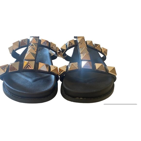 Nanette Lepore Gold Spike Stud Punk Gladiator Style Black cushioned arc support - Picture 4 of 9